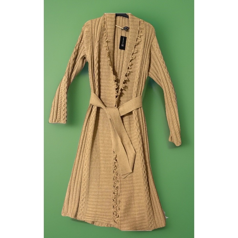 INC Sweater Womens Sz L Brown Open Front Long Acrylic New With Tags!
